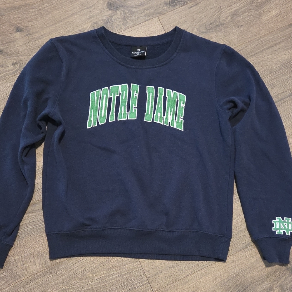 Colosseum Navy Sweatshirt with Green Notre Dame Logo